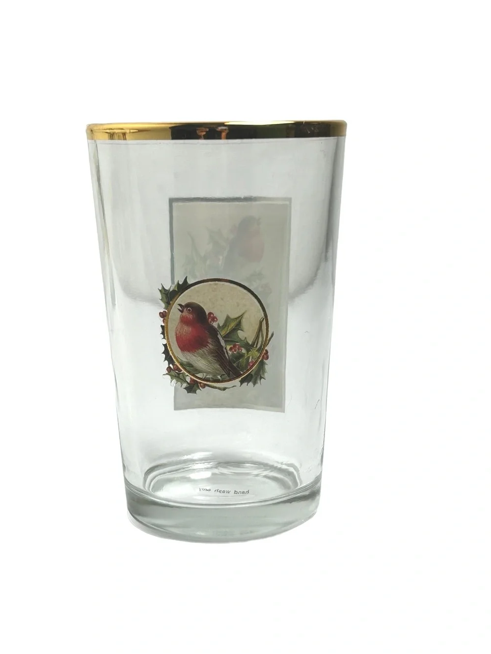 Vintage West Virginia Glass Holiday Glasses with Bird Motifs and Gold Trim